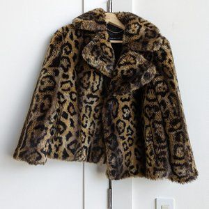 Jones New York Faux Fur Leopard Print Jacket